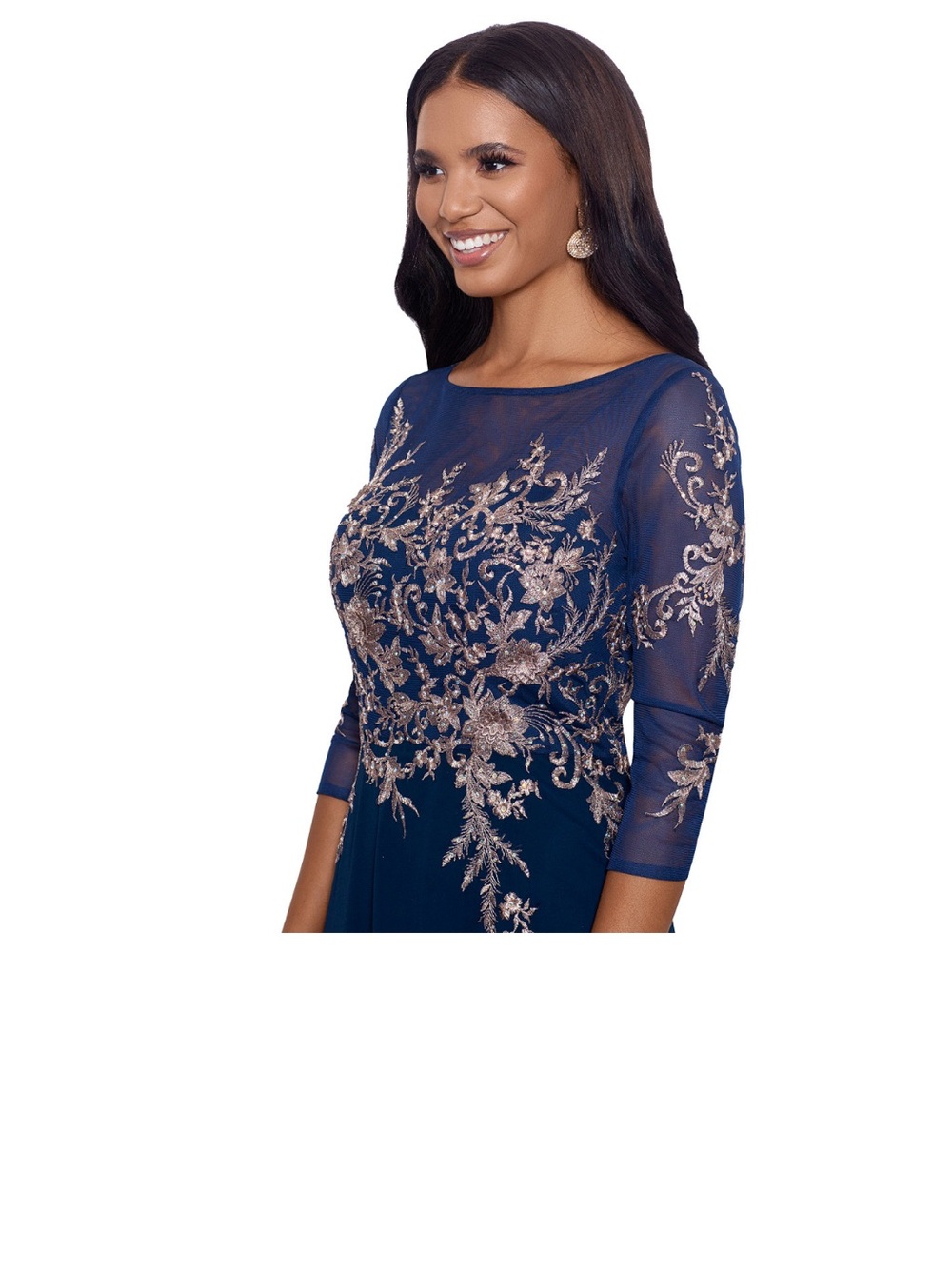 Betsy and Adam Navy Floral Embroidered A-Line Maxi Dress - Picture 4 of 11
